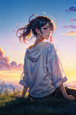 Anime girl in the depths of daylight, outdoor, 240x320 wallpaper