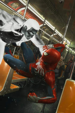 Spider-man (PS4), video game, fight, inside train, 2018, 240x320 wallpaper