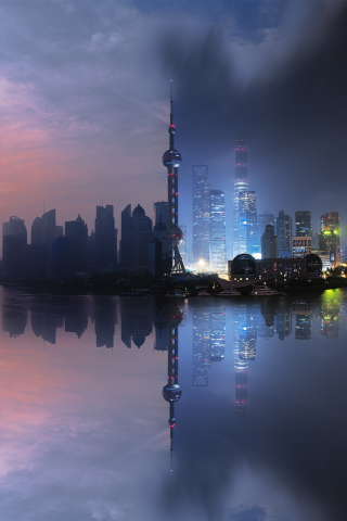 City, buildings, reflections, shanghai, 240x320 wallpaper