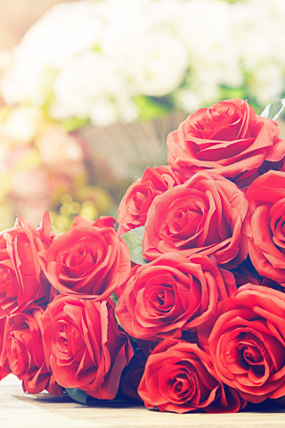Roses, red, fresh, bouquet, 240x320 wallpaper