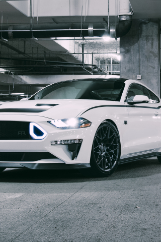 White Ford Mustang, muscle car, 240x320 wallpaper