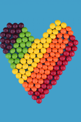 Bright color, chocolate, candies, heart shape, 240x320 wallpaper