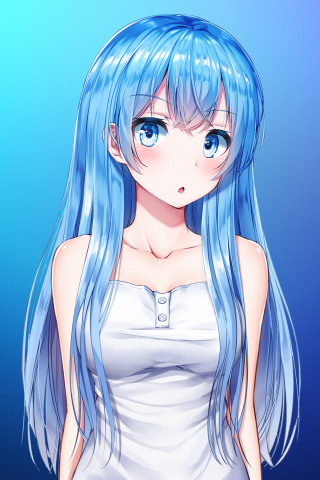 Blue hair, anime girl, cute, original, 240x320 wallpaper