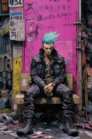 Cyberpunk's boy with loneliness, art, 240x320 wallpaper