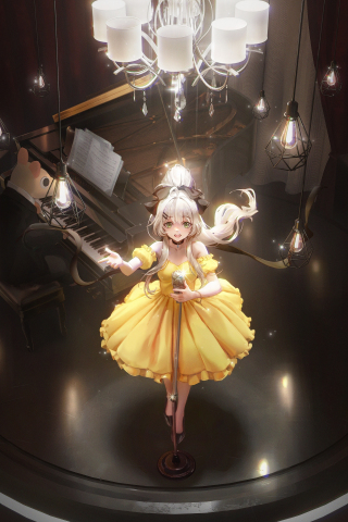 Music Concert, anime girl, yellow dress, original, 240x320 wallpaper