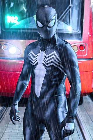 Spider-man PS5, video game, black suit, 2020, 240x320 wallpaper