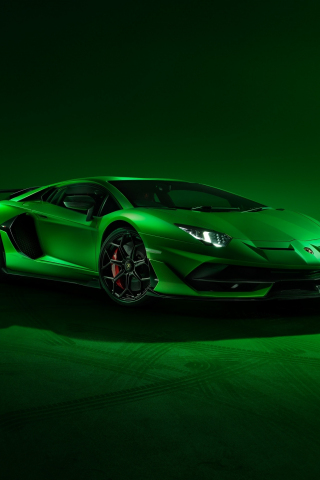 Lamborghini Aventador SVJ, sports car, green, 240x320 wallpaper