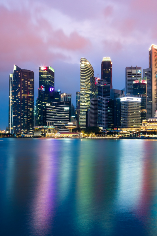 Singapore, cityscape, skyline, reflections, night, 240x320 wallpaper