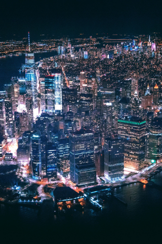 Cityscape, buildings, New York, aerial view, night, 240x320 wallpaper