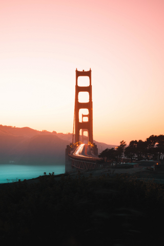 Golden Gate bridge, sunset, minimal, 240x320 wallpaper