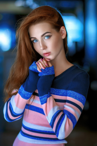Blue eye girl, blonde model, 2023, 240x320 wallpaper