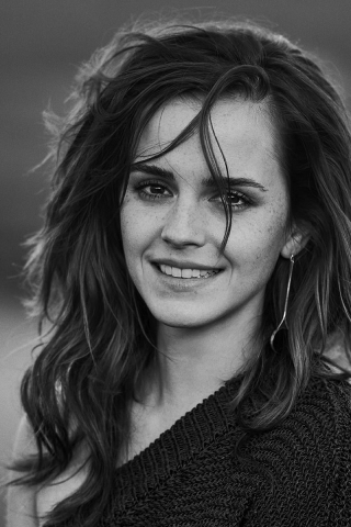 Smile, Emma Watson, monochrome, 240x320 wallpaper