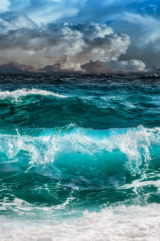 Waves sea, sky, clouds, blue-green, storm, 240x320 wallpaper