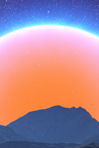 Silhouette, mountains, giant moon, 240x320 wallpaper