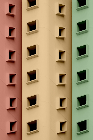 Buildings, colorful windows, art, 240x320 wallpaper