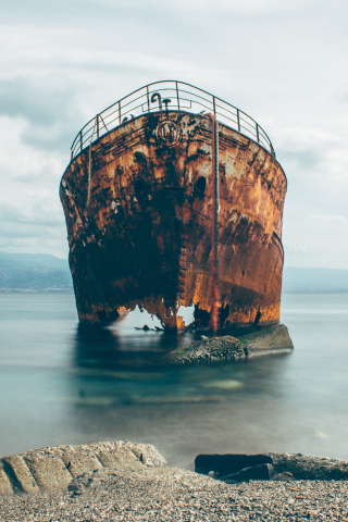 Wreck ship, coast, sea, 240x320 wallpaper