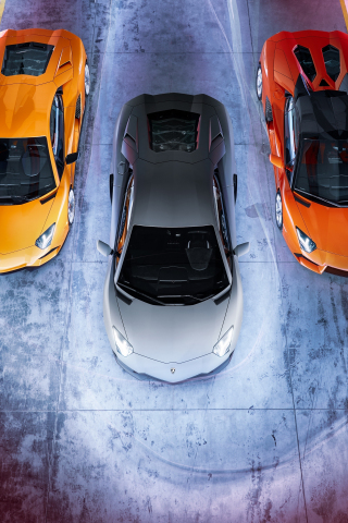 Top-view of cars, Lamborghini Aventador, 2023, 240x320 wallpaper