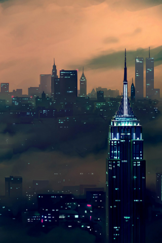 Night, dusk, New York, city, buildings, art, 240x320 wallpaper