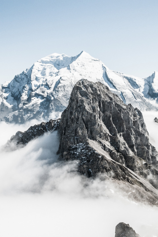 Snow mountains, peak, clouds, Switzerland, 240x320 wallpaper