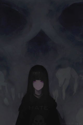 Download 240x320 Wallpaper Anime Girl Purple Eyes Dark Skull