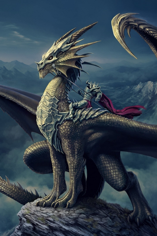 Dragon, knight, fantasy, warrior, art, 240x320 wallpaper