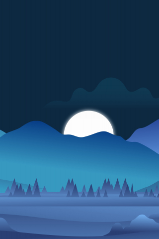Blue theme, minimal, art, mountains and forest, 240x320 wallpaper