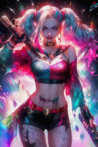 Bold & Beautiful Harley Quinn, vibrant vengeance, art, 240x320 wallpaper