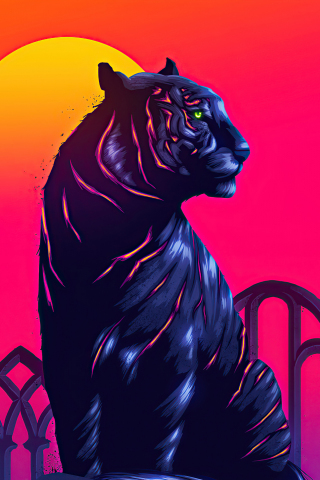 Tiger, neon art, 240x320 wallpaper