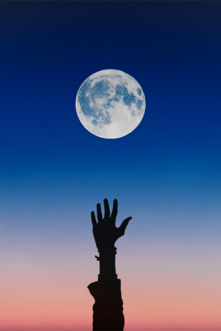 Hand and moon, night, silhouette, art, 240x320 wallpaper