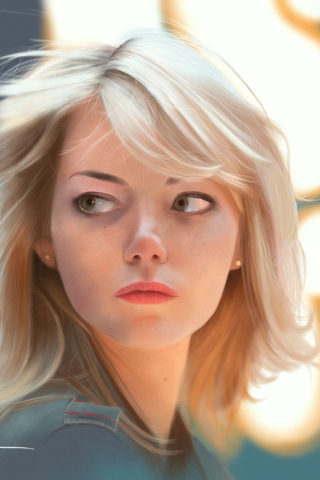Gorgeous, blonde, Emma Stone, art, 240x320 wallpaper