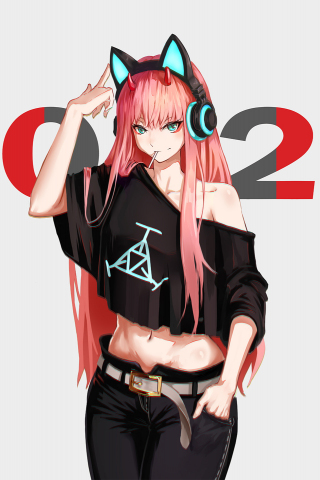 Hot, anime girl, zero two, urban outfit, art, 240x320 wallpaper