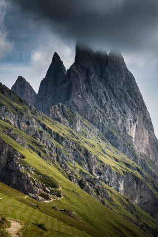 Mountains, landscape, cliff, clouds, nature, 240x320 wallpaper