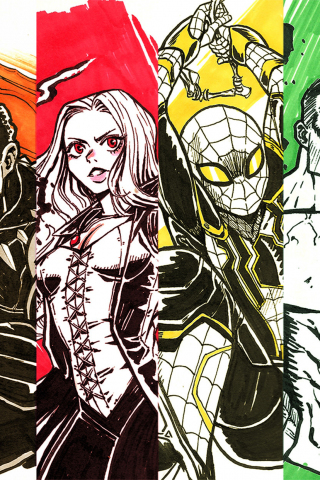 Avengers: infinity war, superhero, collage, sketch art, 240x320 wallpaper