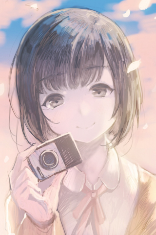 Anime girl, camera, cute, 240x320 wallpaper