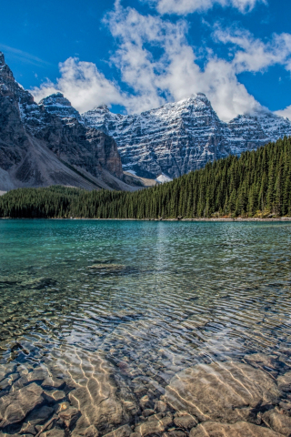 Clean lake, mountains range, trees, nature, 240x320 wallpaper