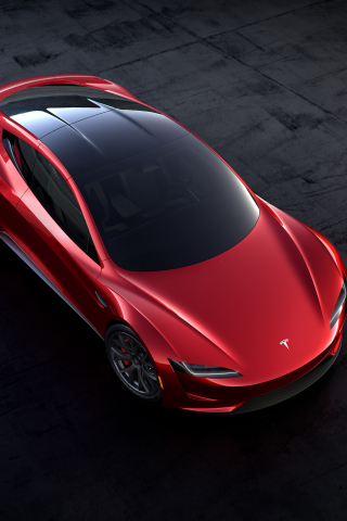 Tesla roadster, 2018, red car, top view, 240x320 wallpaper