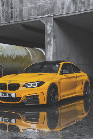 Yellow car, BMW M235i, 240x320 wallpaper
