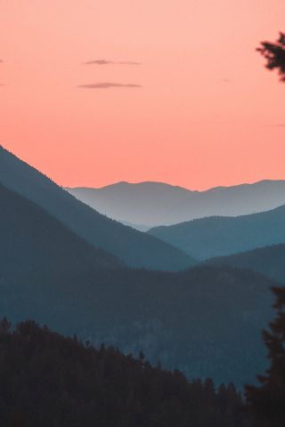 Mountains, horizon, forest, sunset, dusk, 240x320 wallpaper