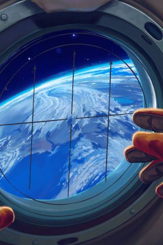 Spacecraft window, astronaut, 320x480 wallpaper