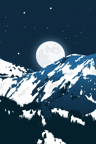 Moon, night, mountains, artwork, 240x320 wallpaper