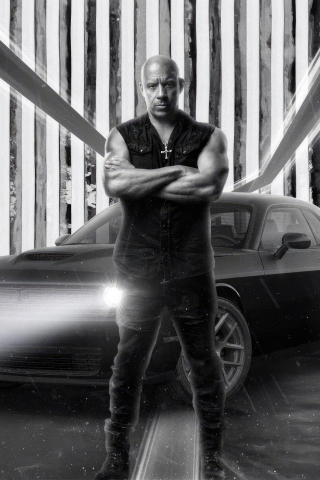 Vin Diesel as Dominic Toretto, Fast X, movie, bw, 240x320 wallpaper
