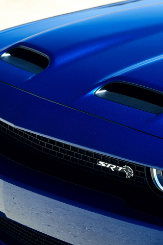 Dodge Challenger SRT Hellcat, widebody, hood, blue, 240x320 wallpaper