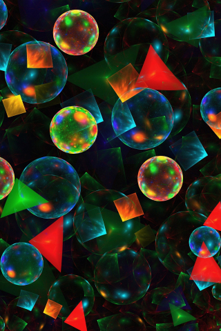 Abstract, colorful, balls and triangles, shapes, art, 240x320 wallpaper