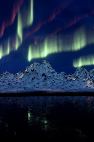 Aurora, Northern lights, mountains, reflections, 240x320 wallpaper