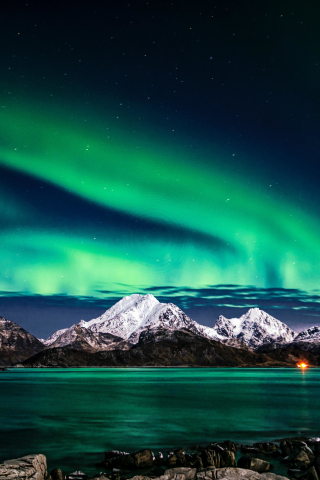 Aurora Borealis, green lights, sky, night, Europe, 240x320 wallpaper