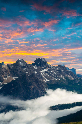 Italian national park, mountains, clouds, sunset, 240x320 wallpaper