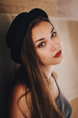 Brunette, small cap, girl model, portrait, 240x320 wallpaper