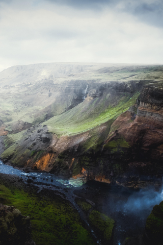 Iceland's Canyon, nature, waterfall, aerial view, 240x320 wallpaper