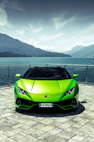 2021 Green Lamborghini Huracan EVO spyder, sportcar, 240x320 wallpaper