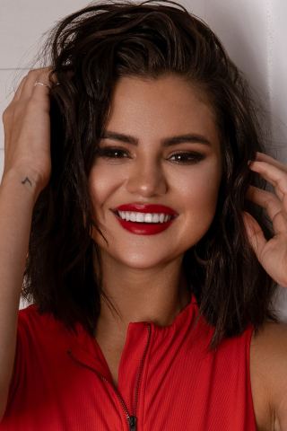 Smile, red lips, Selena Gomez, 2019, 240x320 wallpaper